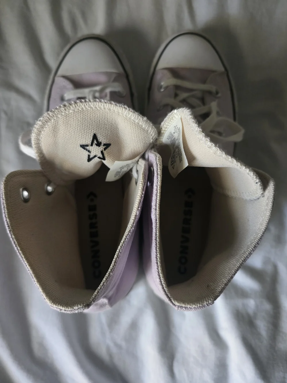 Converse High-Top Canvas Sneakers in Light Lavender and White Platform
